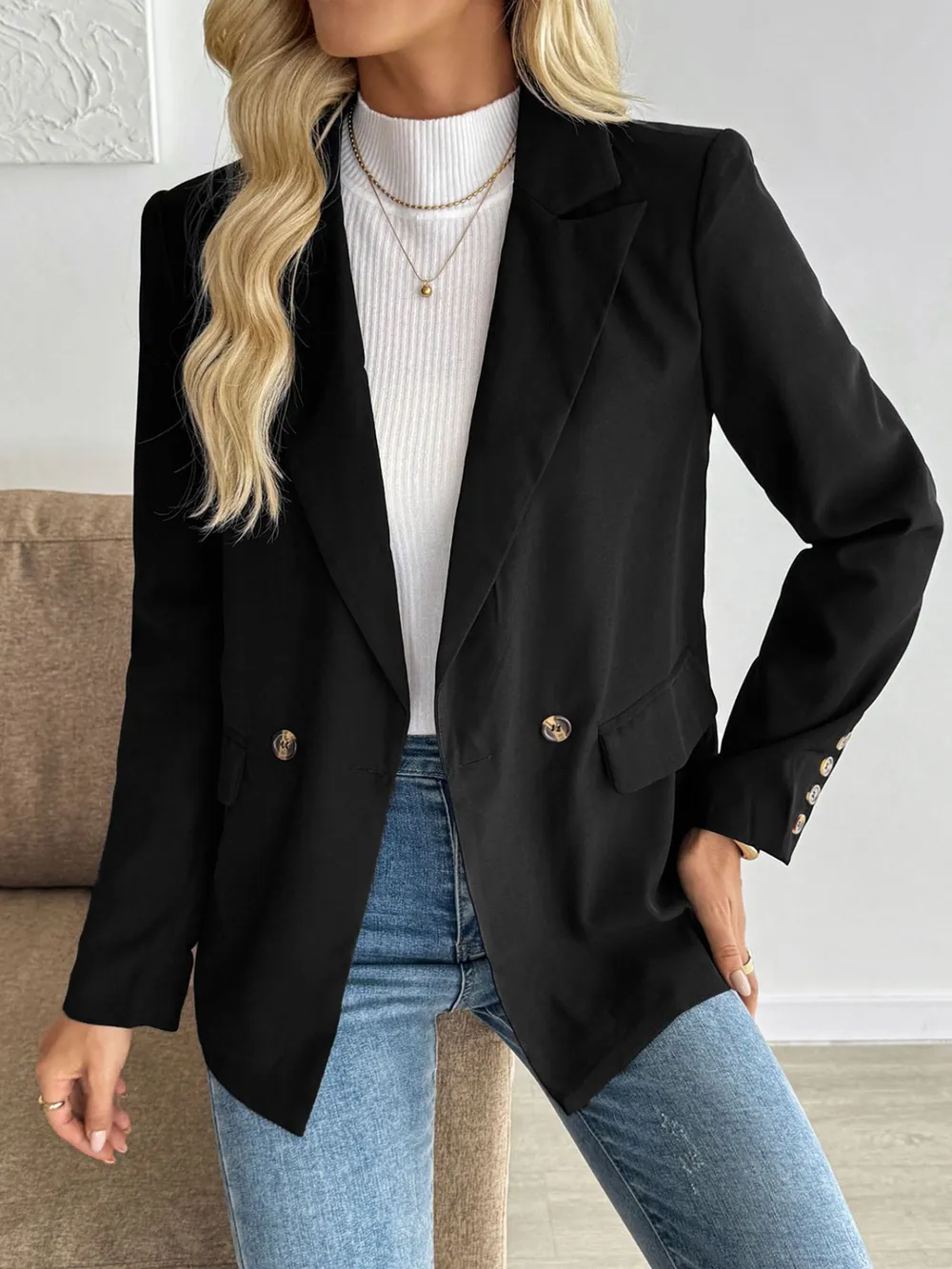 Lapel Collar Long Sleeve Blazer, image 5