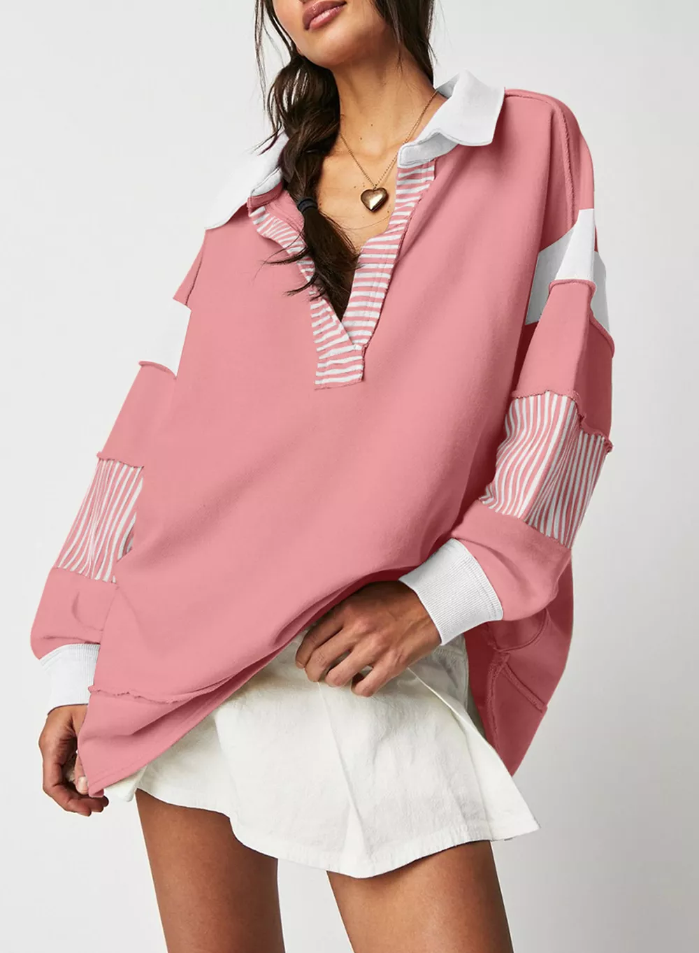 Color Block Striped Johnny Collar Sweatshirt, image 3