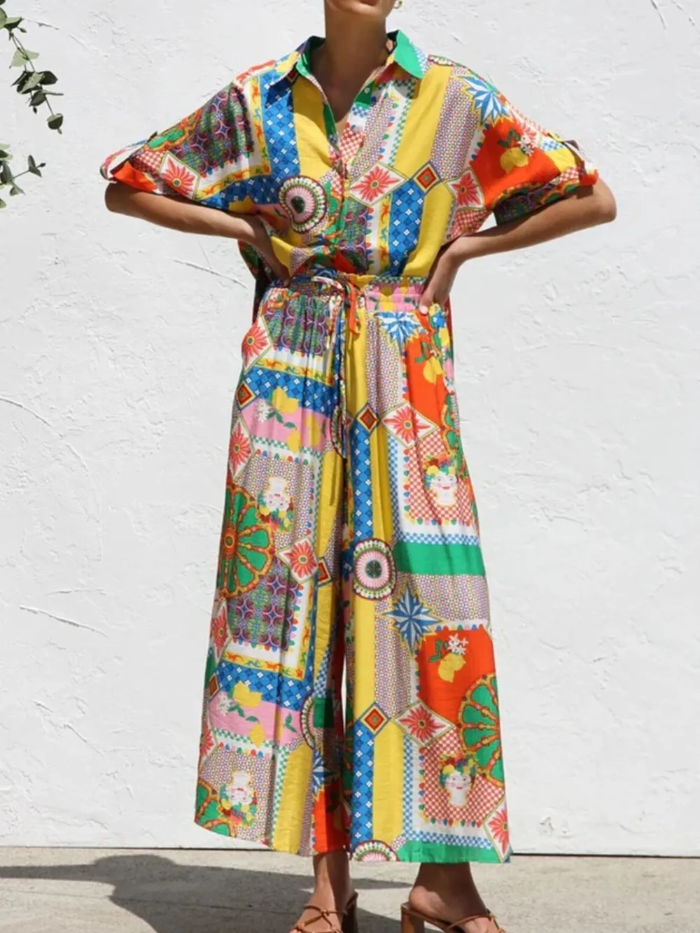 Printed Button Up Shirt and Pants Set, image 3