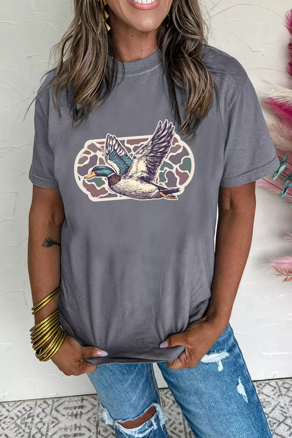 Graphic Round Neck Short Sleeve T-Shirt, image 2