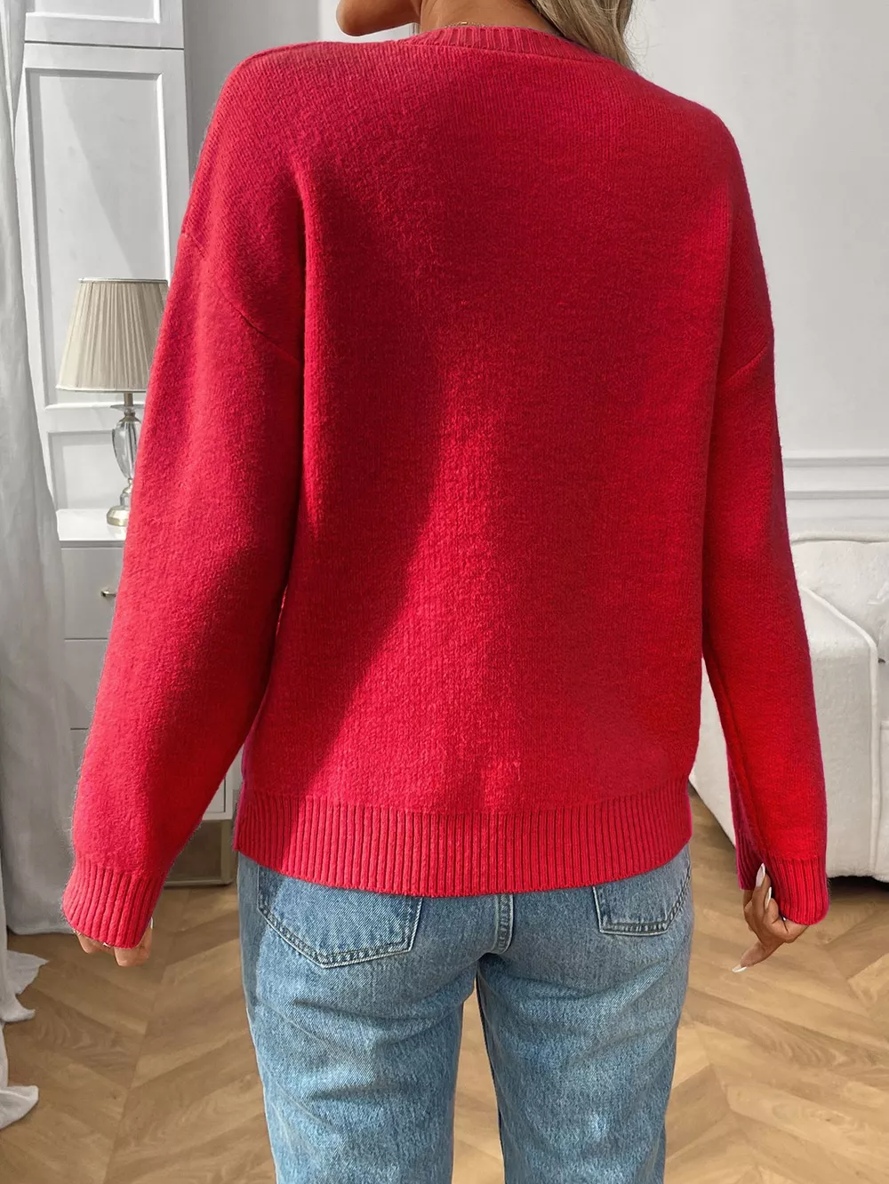 Bow Round Neck Long Sleeve Sweater, image 5