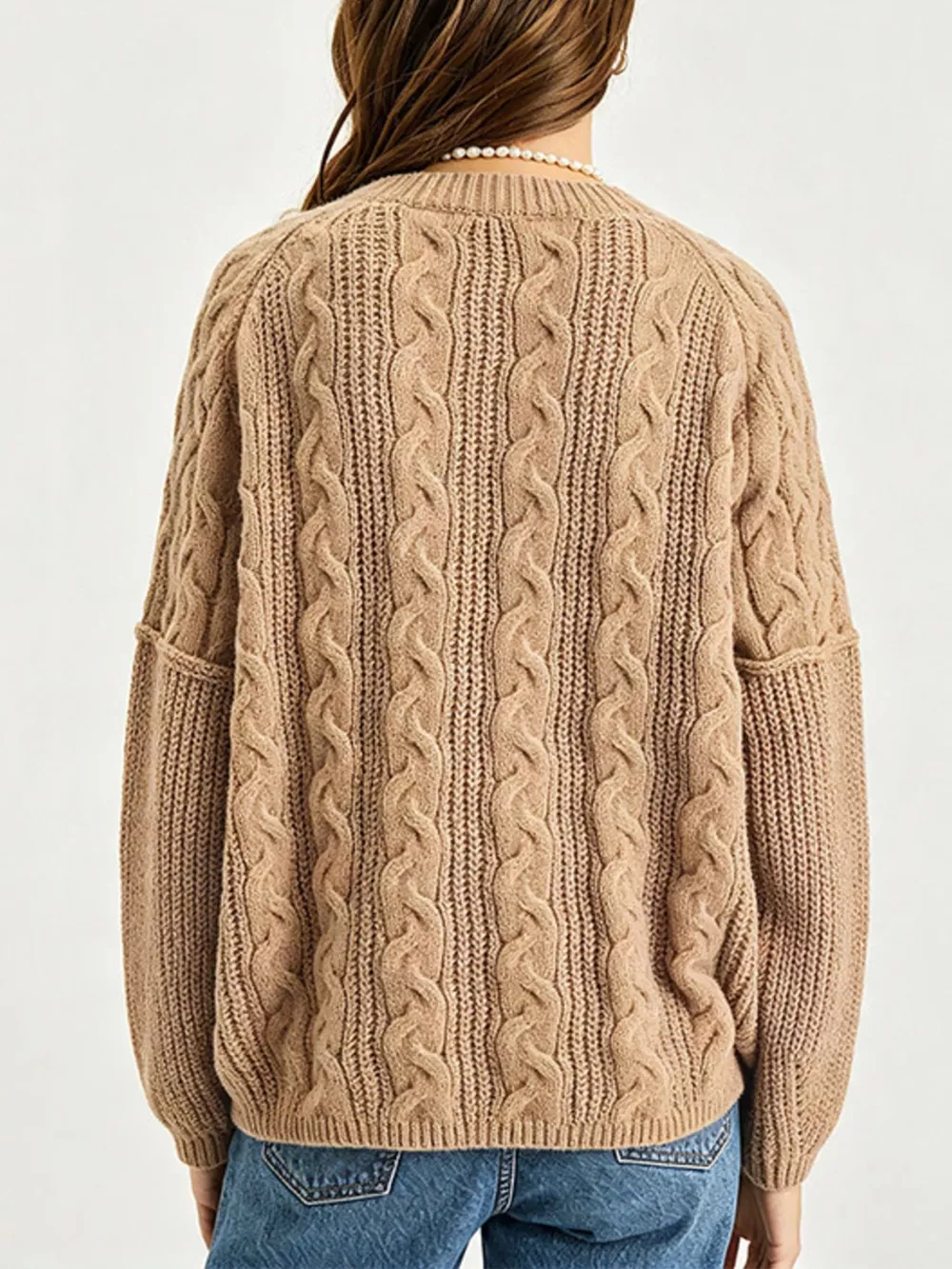 Cable-Knit Dropped Shoulder Sweater, image 6