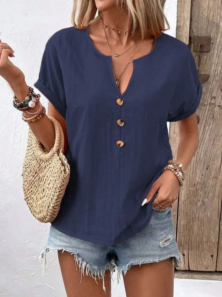 Full Size Notched Short Sleeve Top Plus Size, image 10