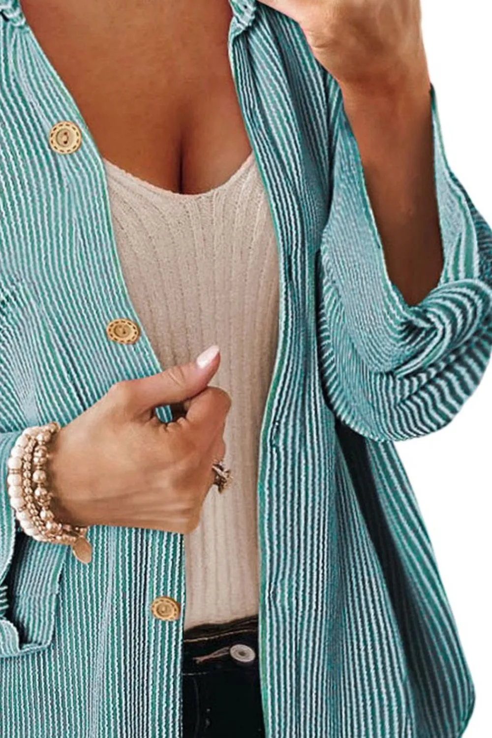 Striped Collared Neck Long Sleeve Shirt, image 5