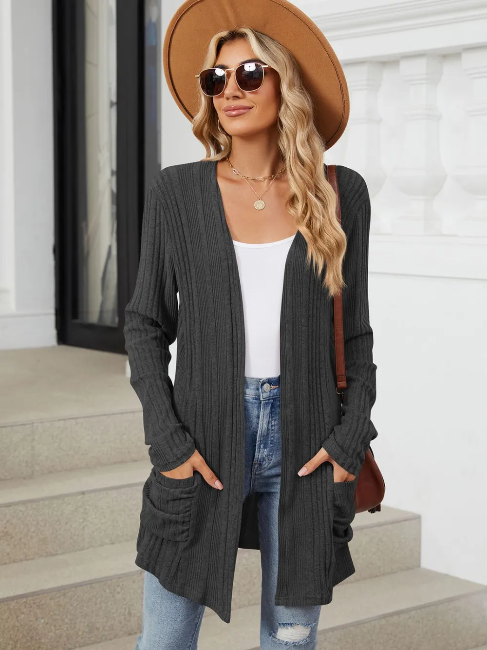 Pocketed Open Front Long Sleeve Cardigan, image 8