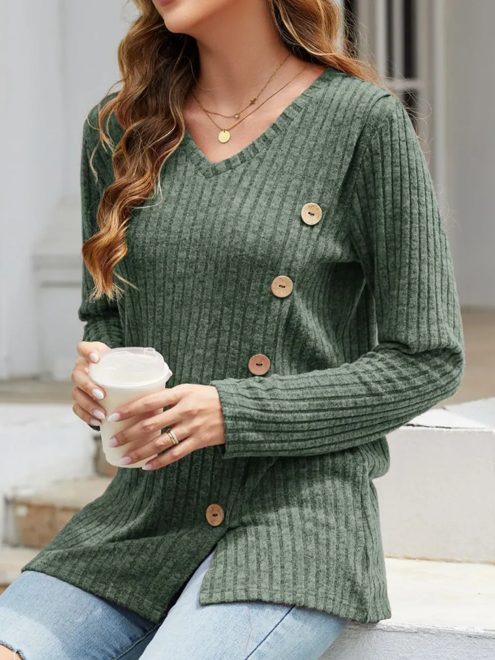 V-Neck Long Sleeve T-Shirt, image 26
