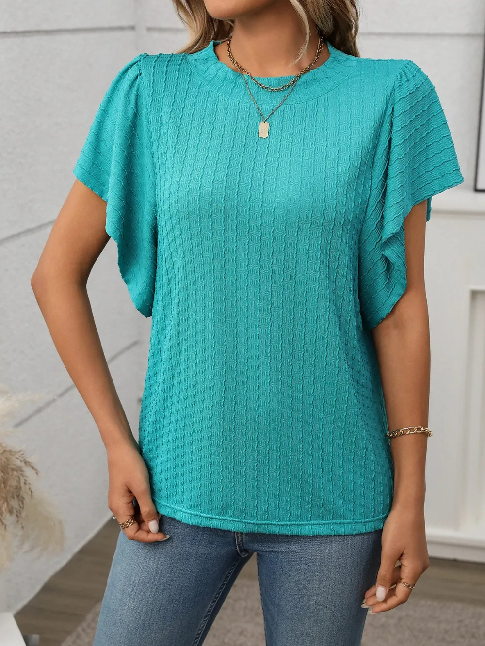 Round Neck Flutter Sleeve T-Shirt, image 4