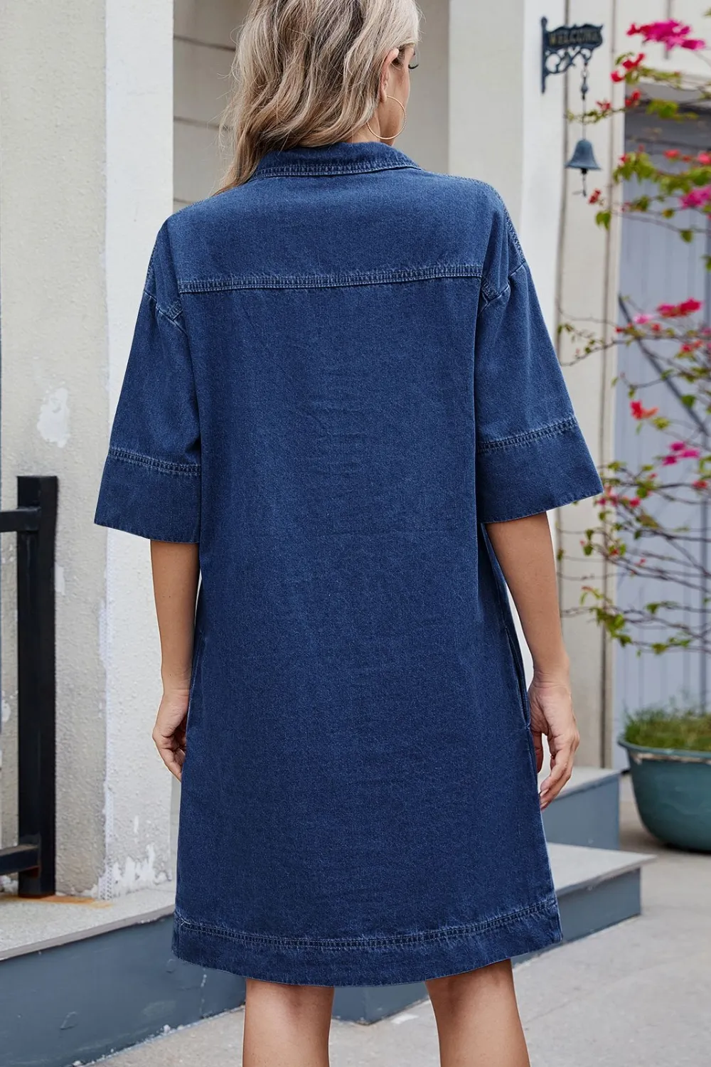 Johnny Collar Half Sleeve Denim Dress, image 5