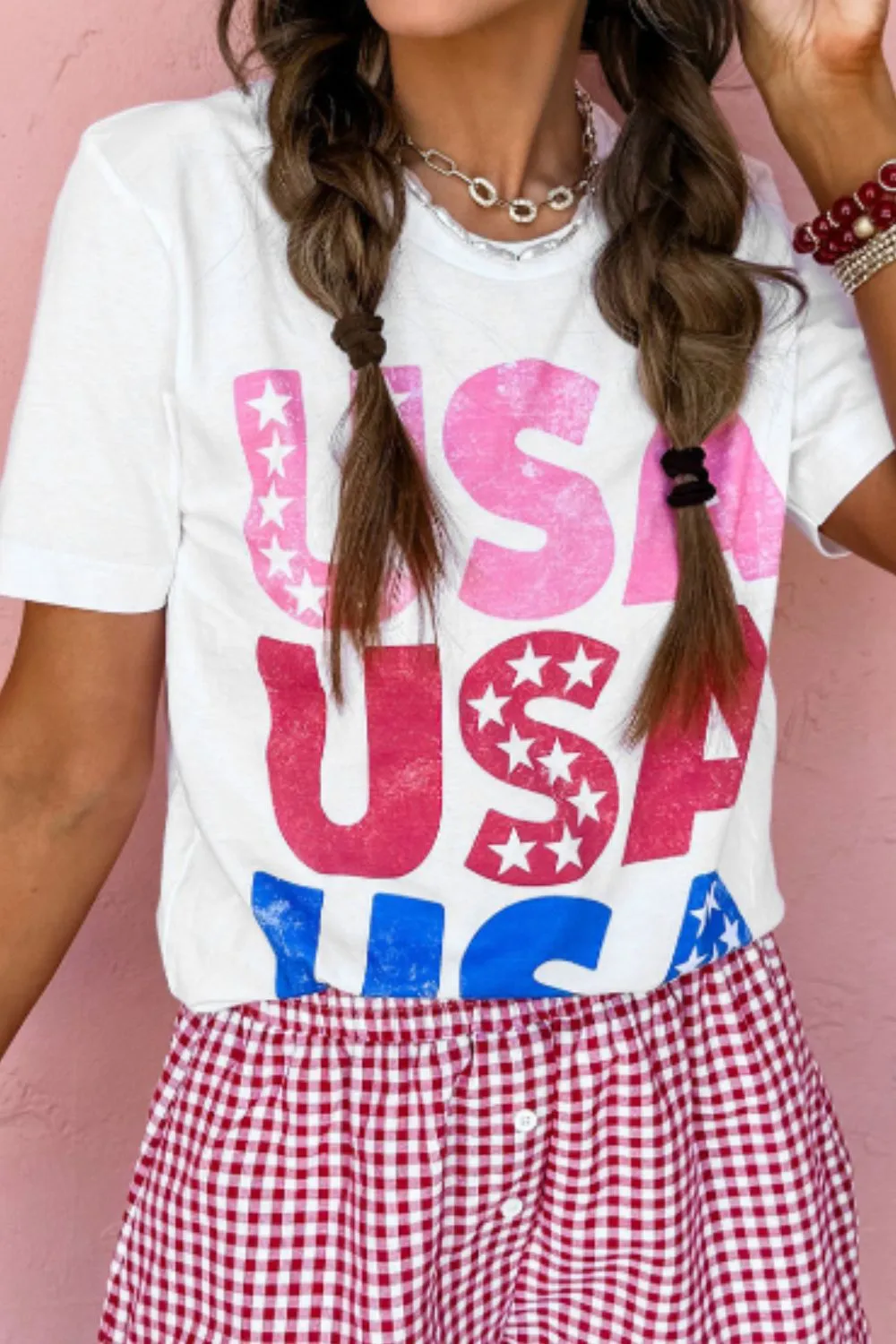Letter Graphic Round Neck Short Sleeve T-Shirt, image 3