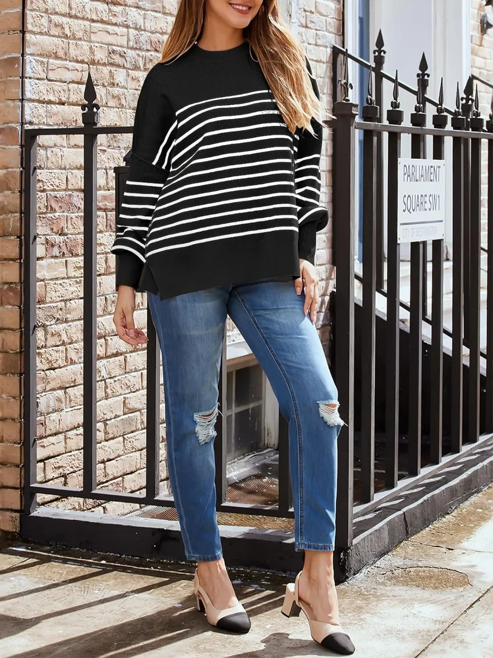 Striped Round Neck Long Sleeve Sweatshirt, image 10