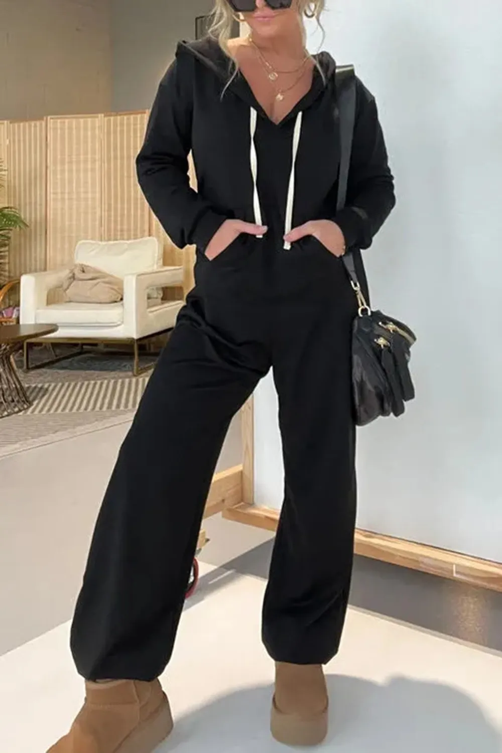 Full Size Drawstring Long Sleeve Jumpsuit, image 9