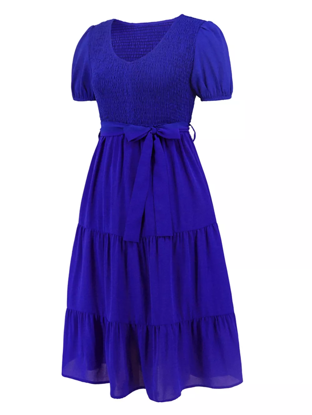 Smocked Tie Front Short Sleeve Tiered Dress, image 20
