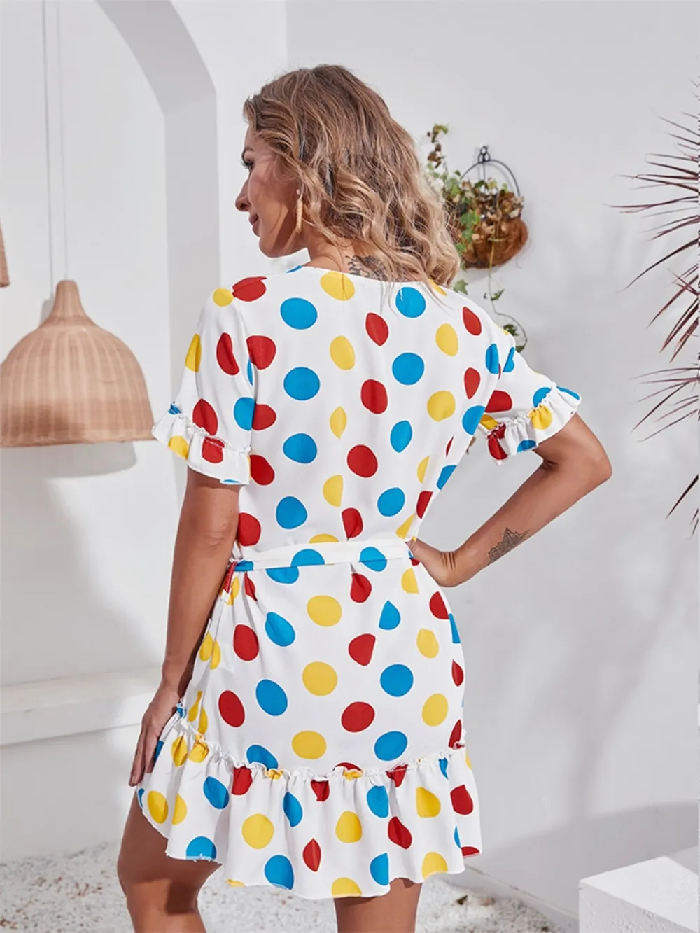 Tied Frill Short Sleeve Mini Dress, image 8