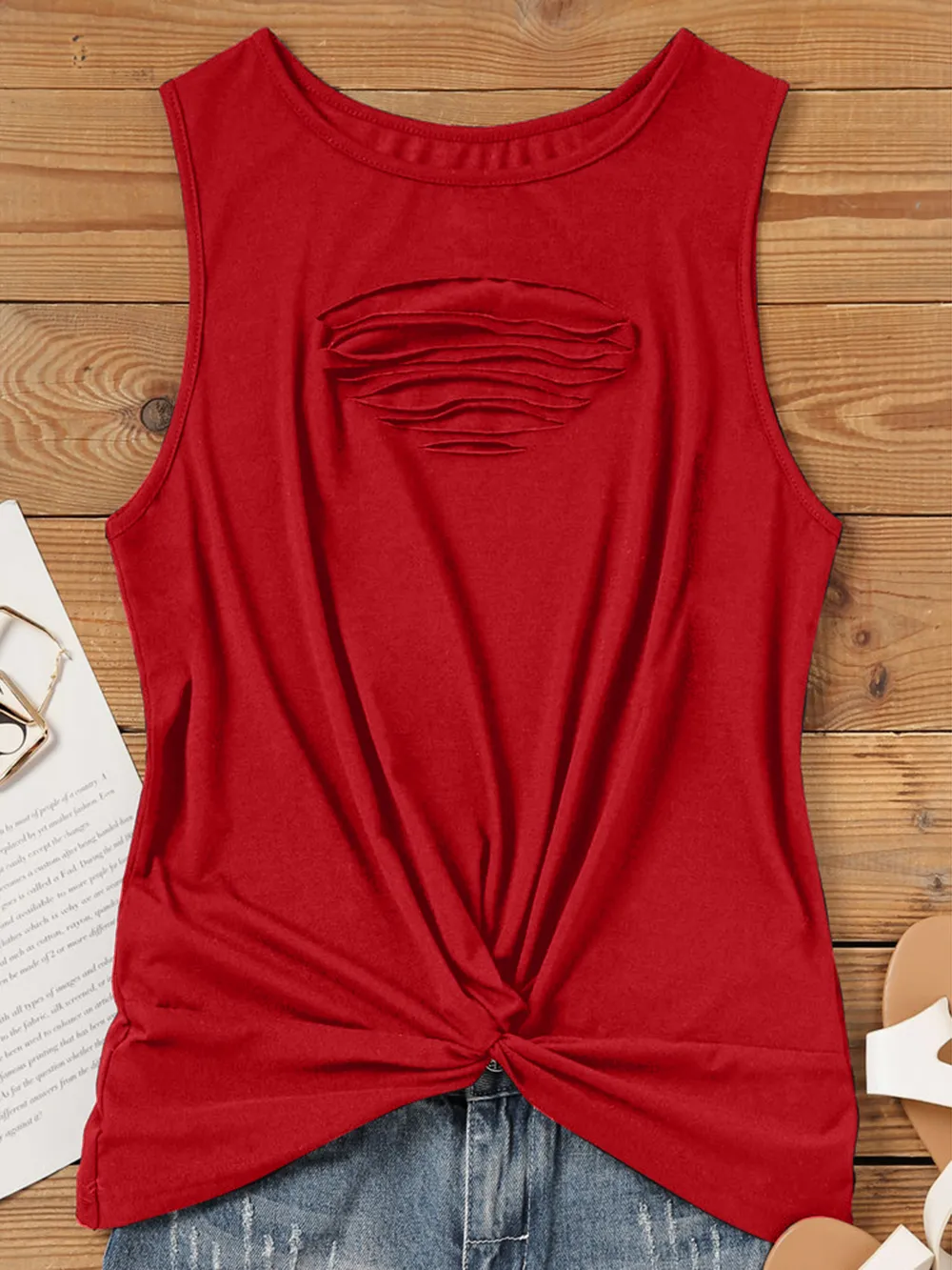 Cutout Twisted Round Neck Tank, image 9