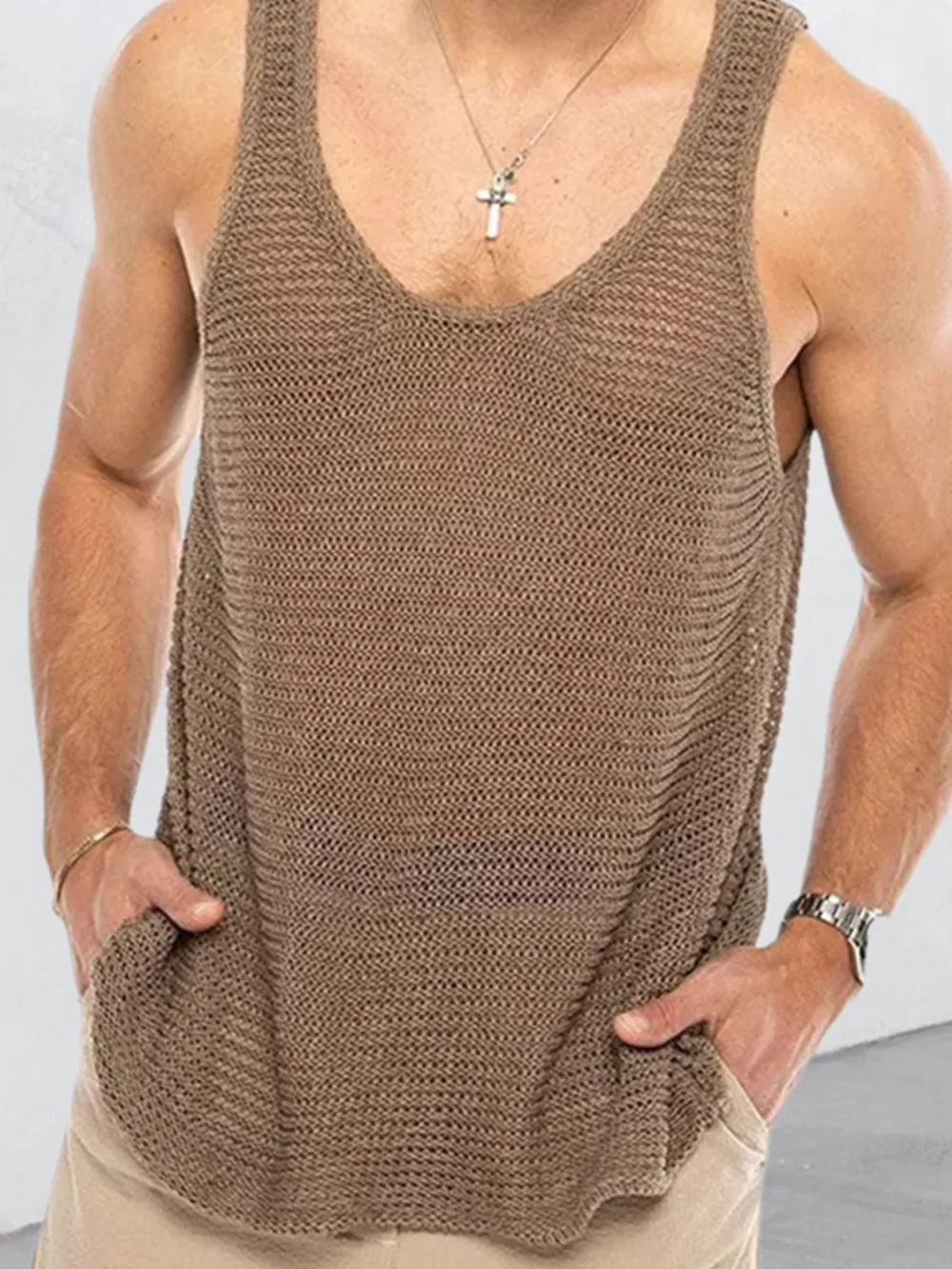 Men's Plus Size Round Neck Wide Strap Tank, image 5