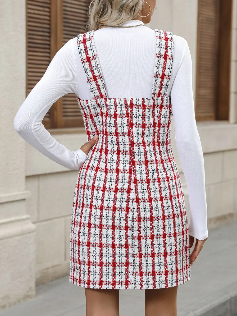 Plaid Tweed Square Neck Mini Dress, image 4