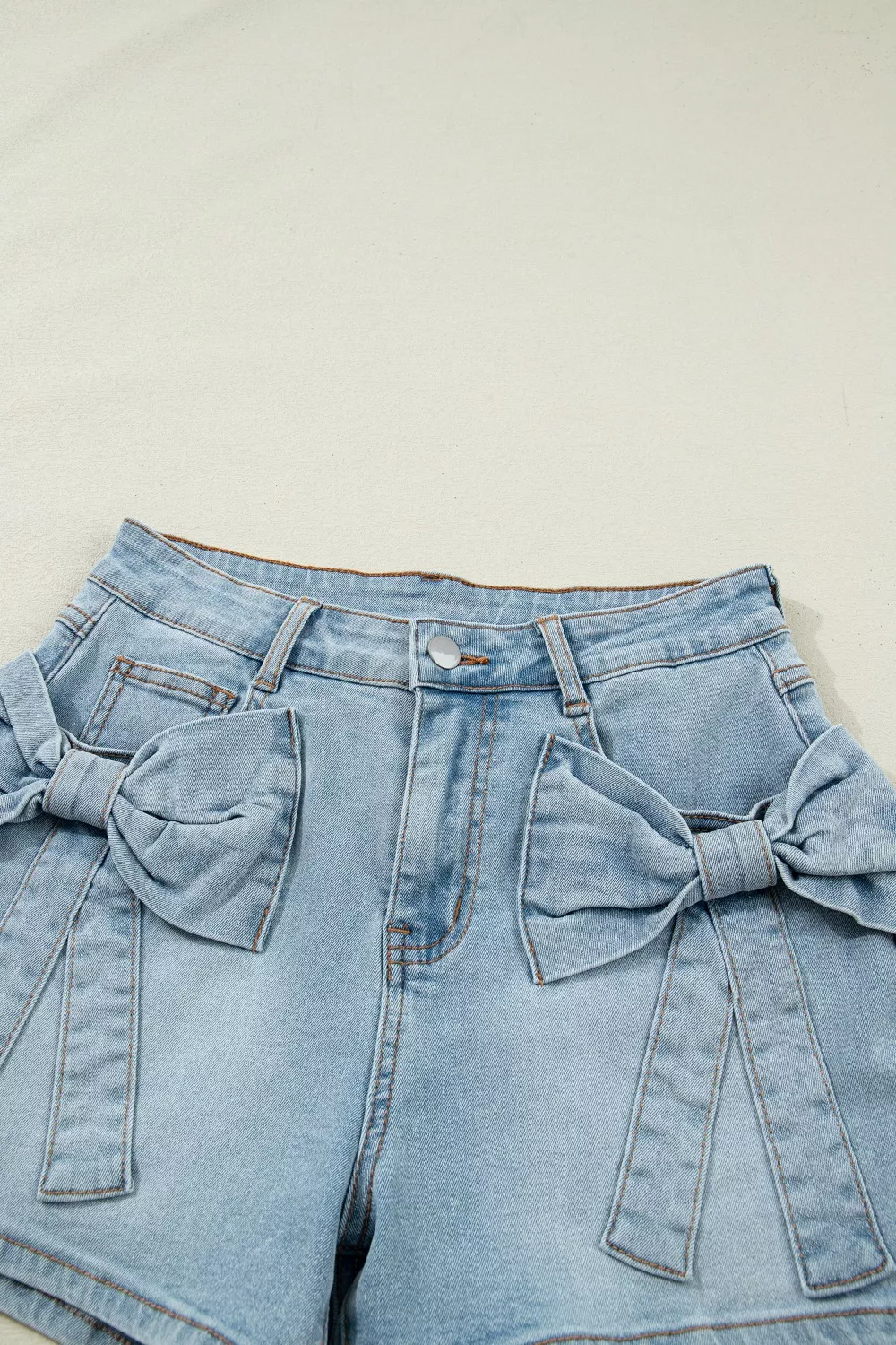 Bow Detail Denim Shorts with Pockets, image 6