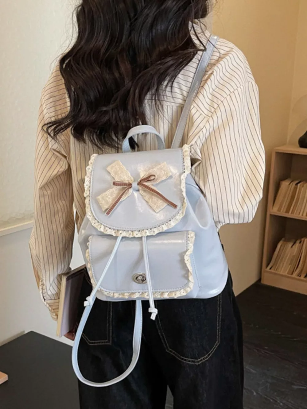 Lace Bowknot Decor Backpack Bag, image 6
