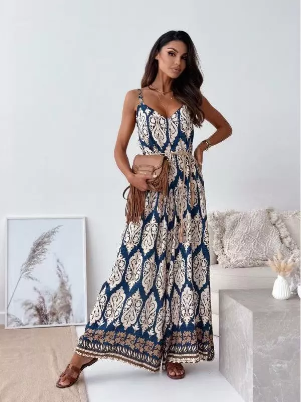 Printed Spaghetti Strap Wide-Leg Jumpsuit, image 13