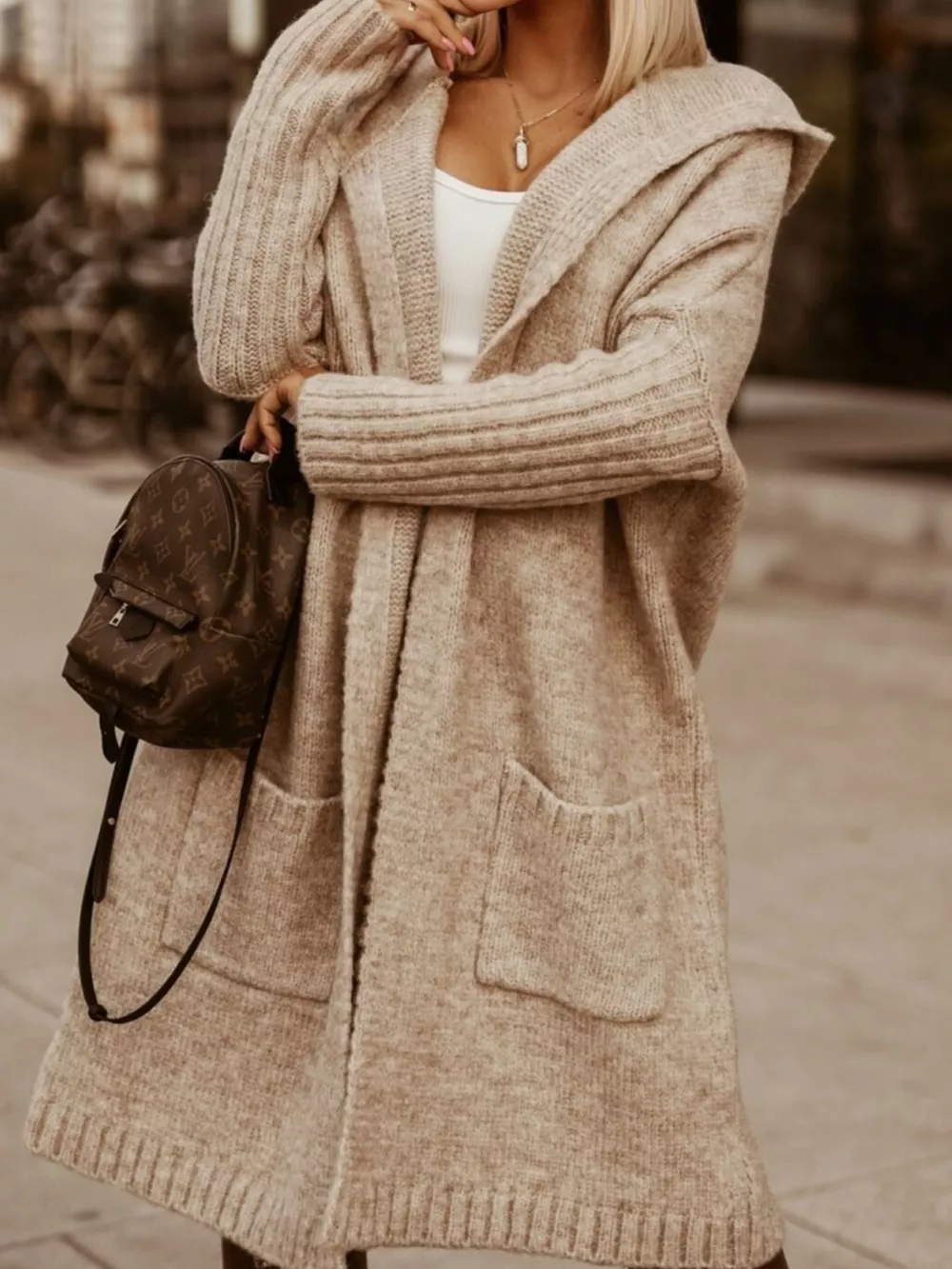 Full Size Hooded Knit Open Front Cardigan Plus Size, image 18