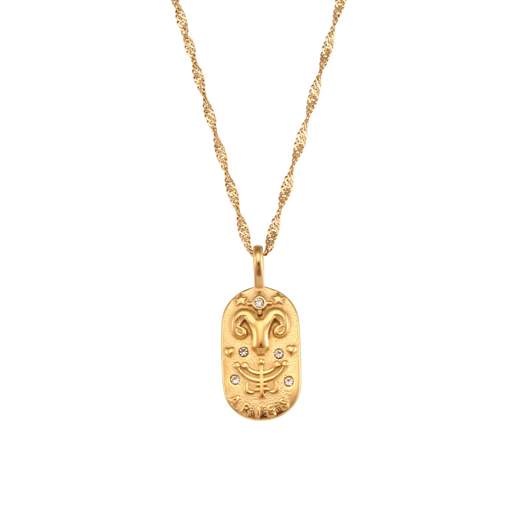 18K Gold-Plated Oval Zodiac Pendant Necklace, image 7