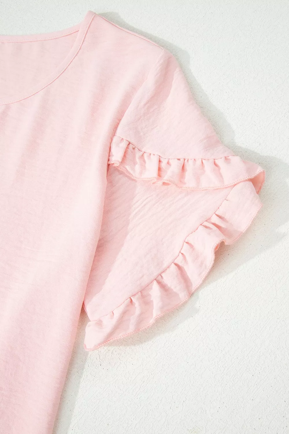 Solid Color Ruffle Trim Short Sleeve Blouse, image 10