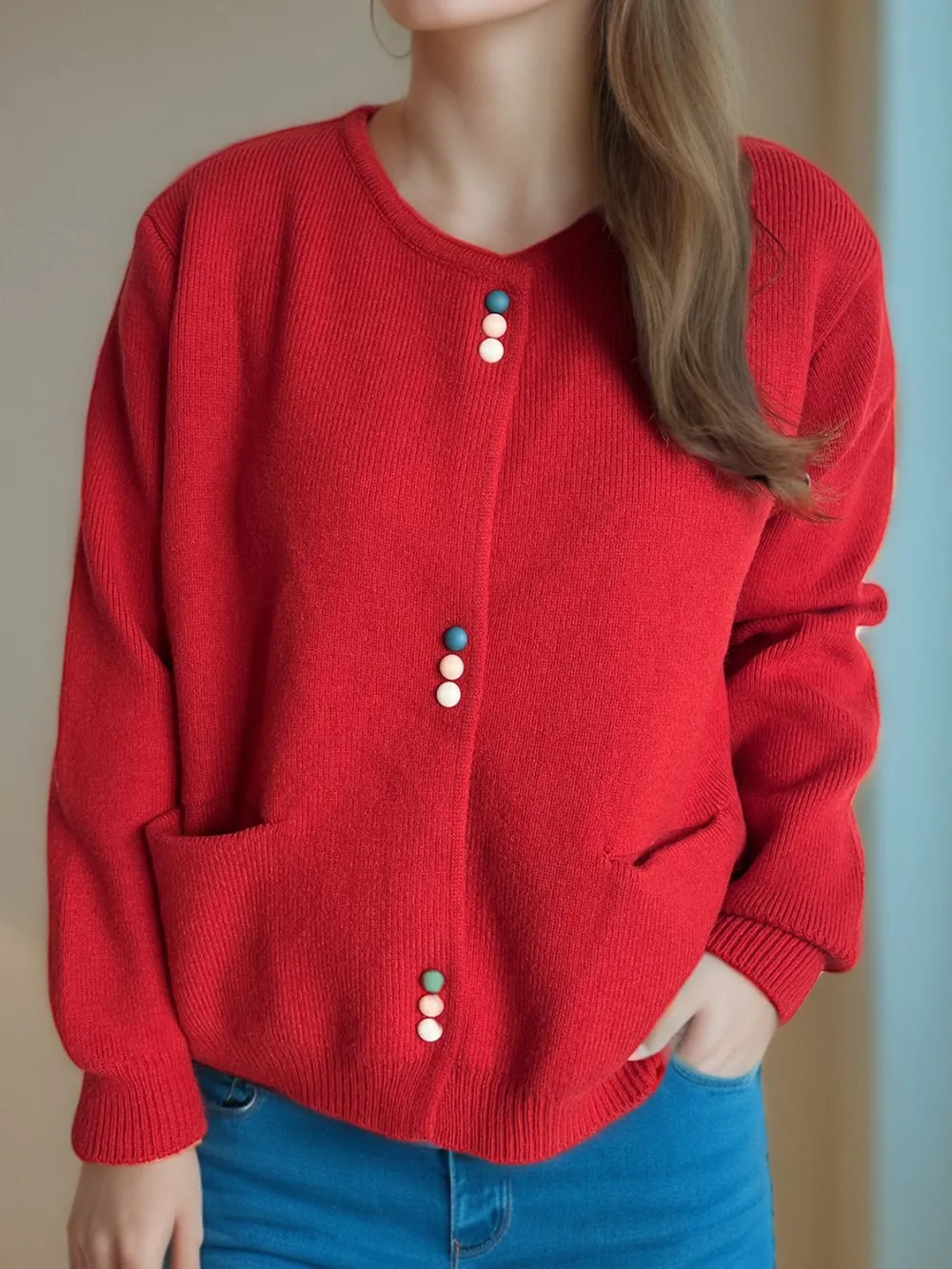 Button Down Long Sleeve Cardigan with Pockets, image 2