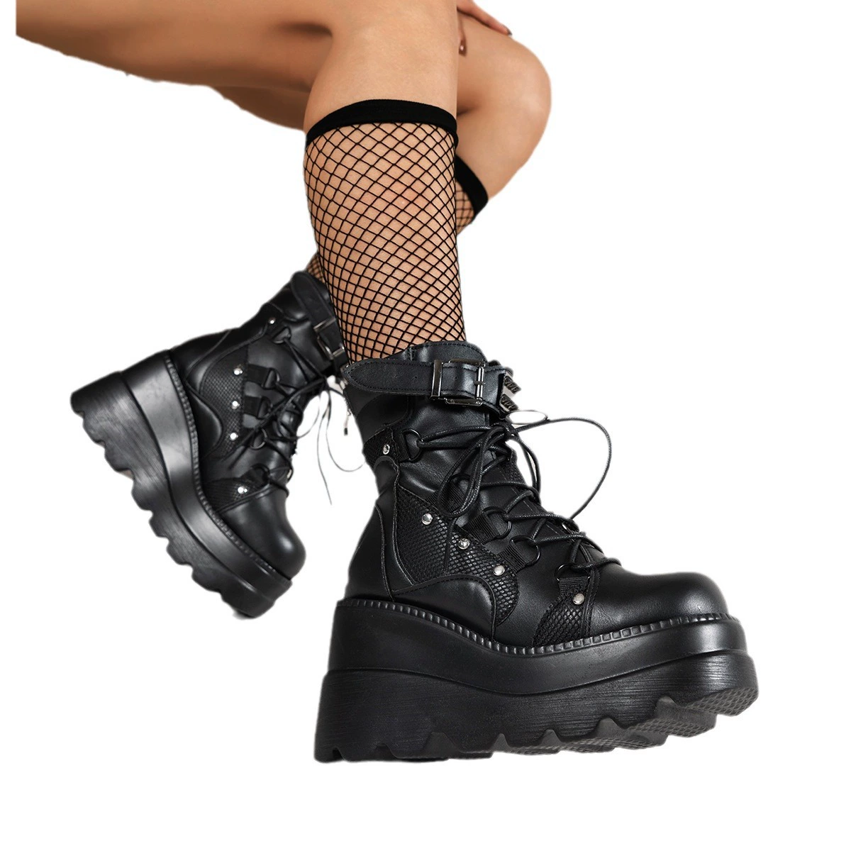 Lace Up Platform Wedge Boots, image 6