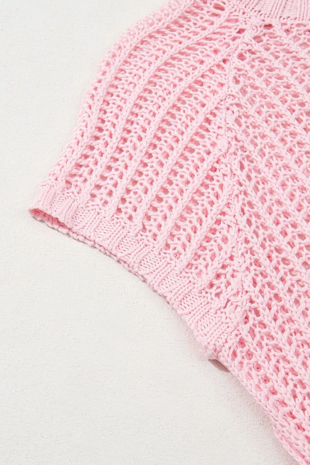 Hollow-out Crochet Side Tied Short Sleeve Knit Cover Up, image 4