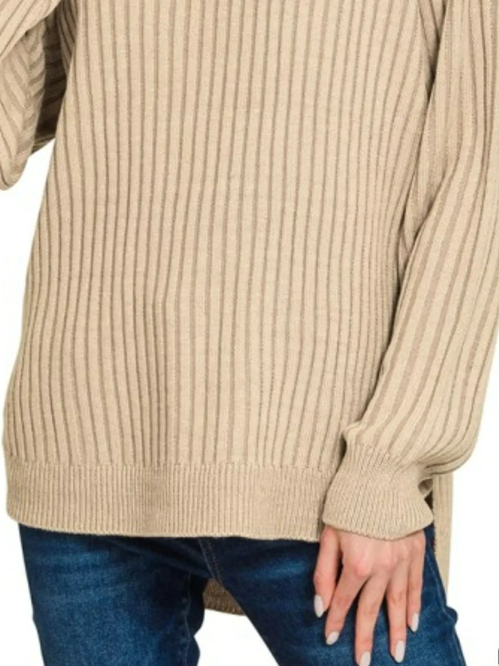 Curved Hem Two-Tone Ribbed Sweater, image 3