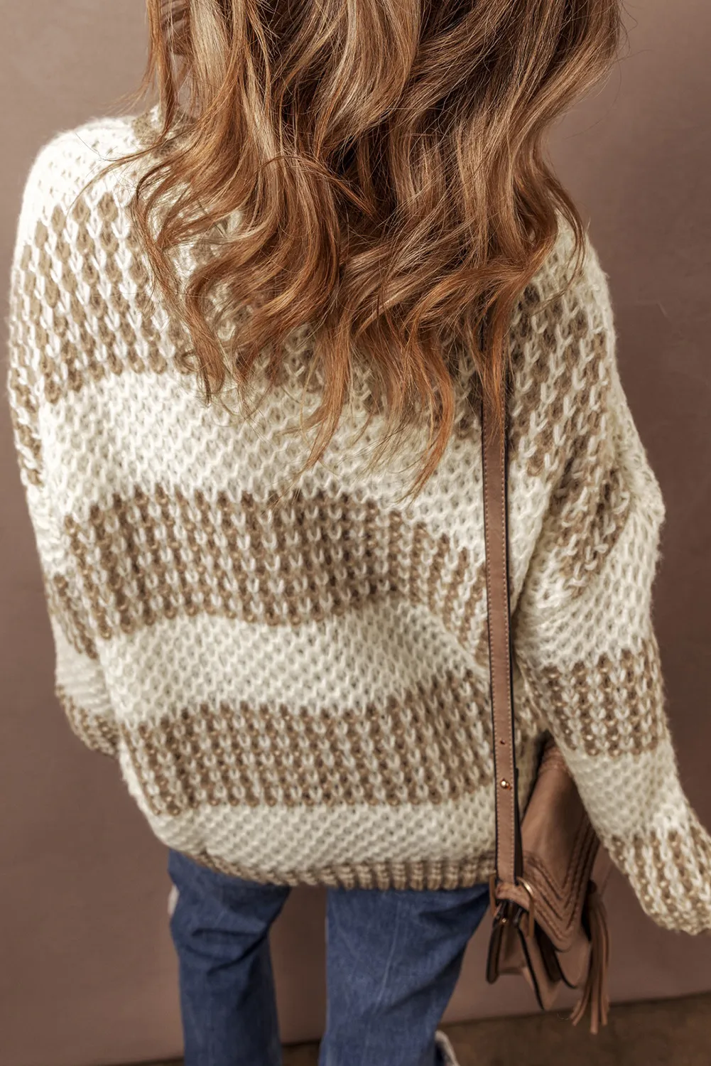 Color Block Round Neck Dropped Shoulder Sweater, image 3