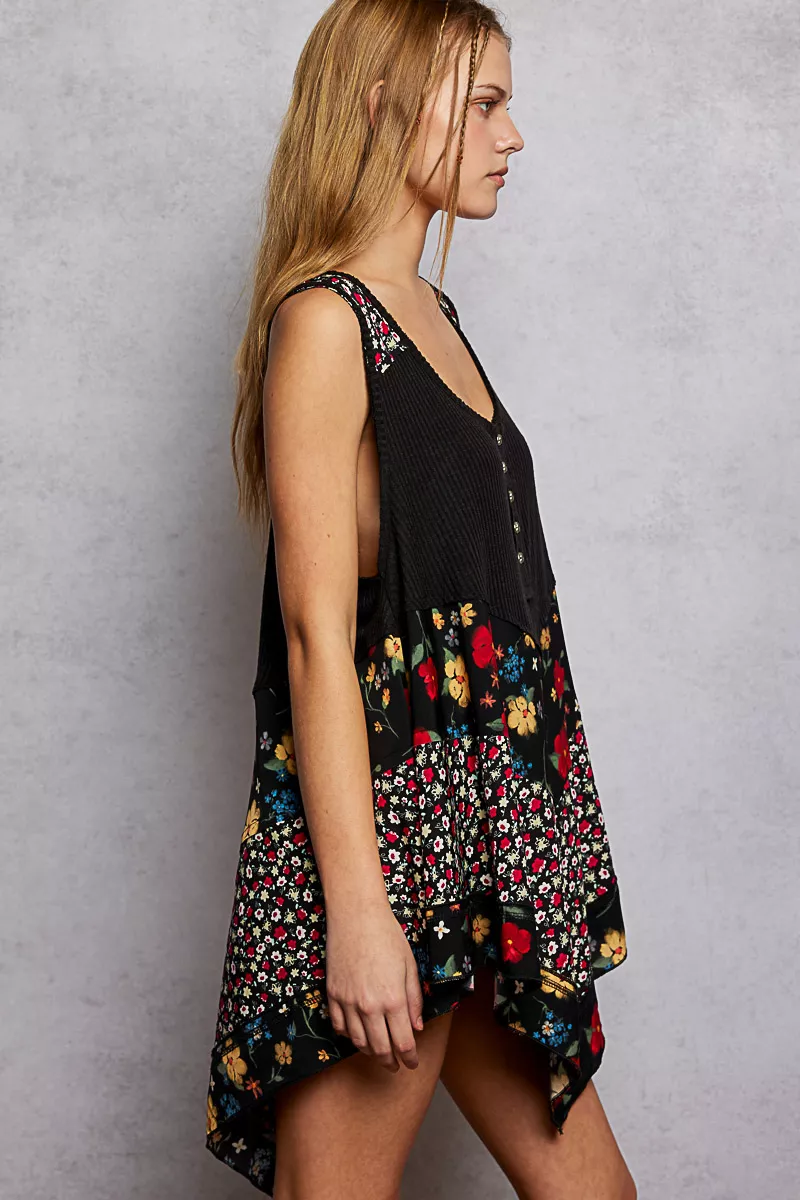 Round Neck Ribbed Tank with Woven Print Patch, image 3