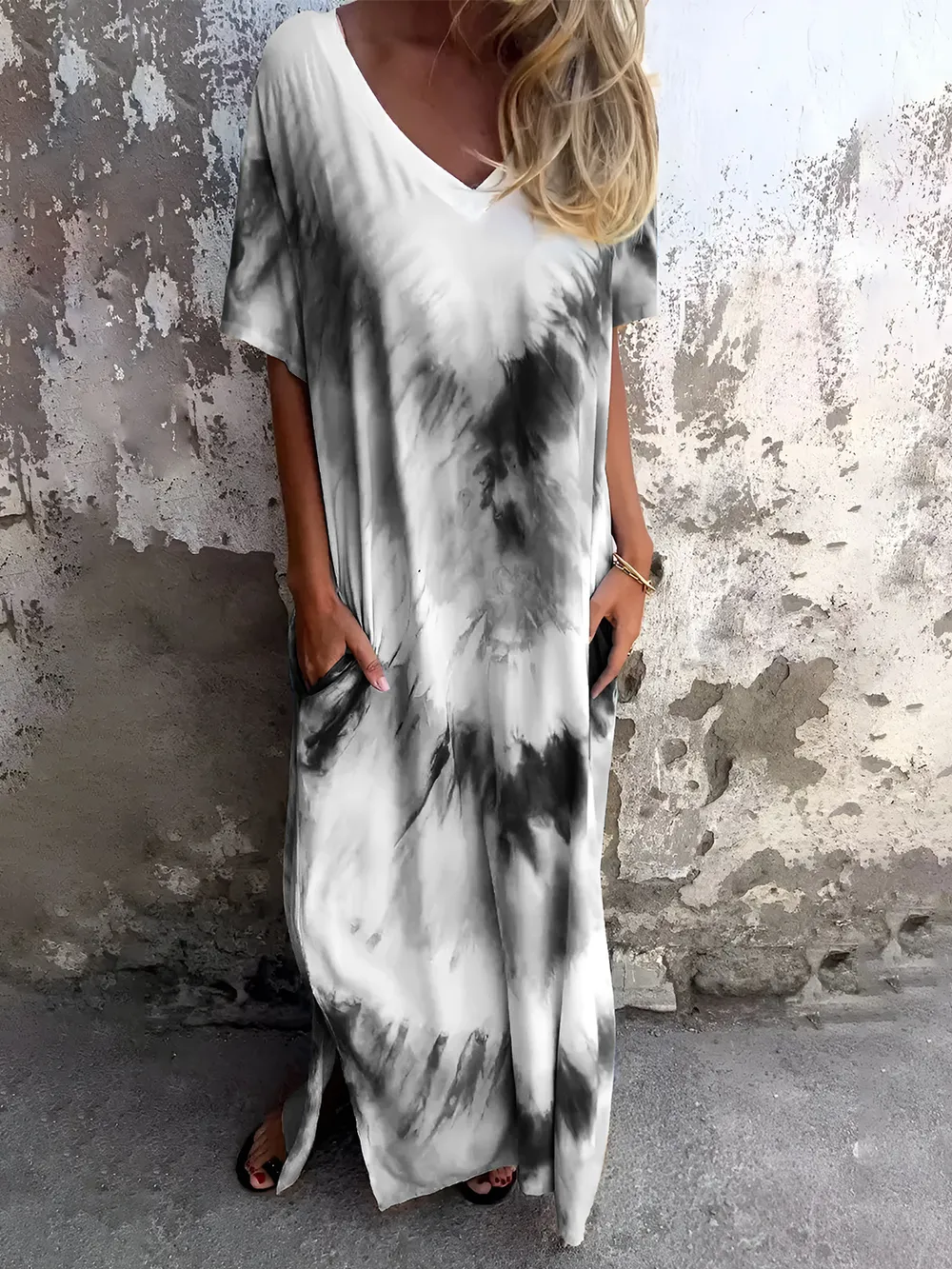 Full Size Pocketed Tie-Dye Short Sleeve Dress, image 4