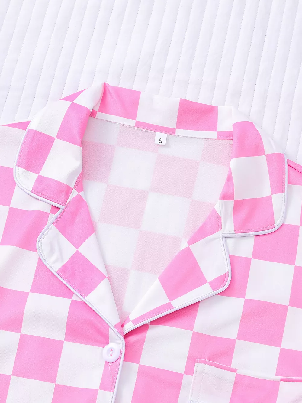 Checkered Print Button Up Top and Shorts Lounge Set, image 3