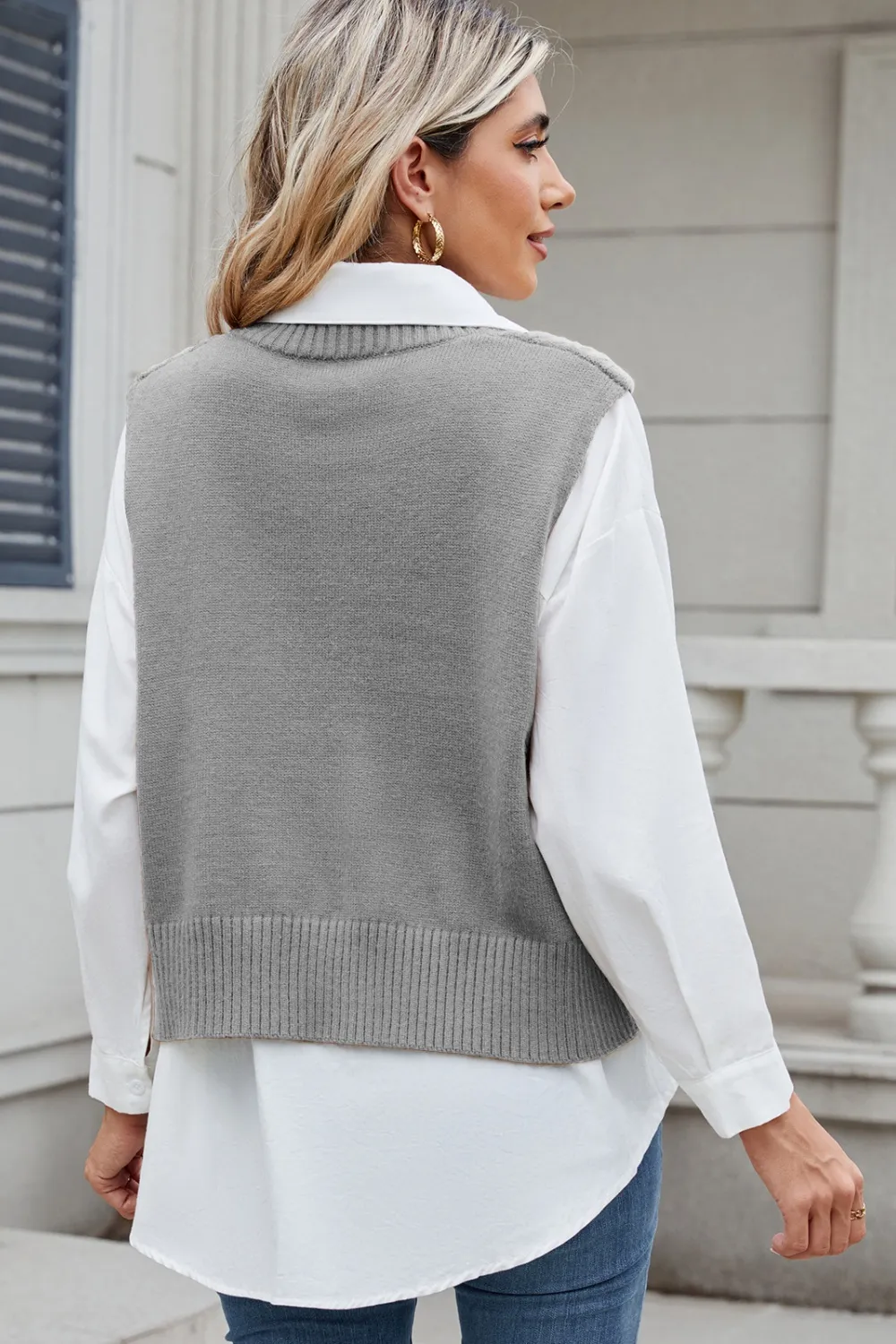 Cable-Knit V-Neck Sweater Vest, image 3