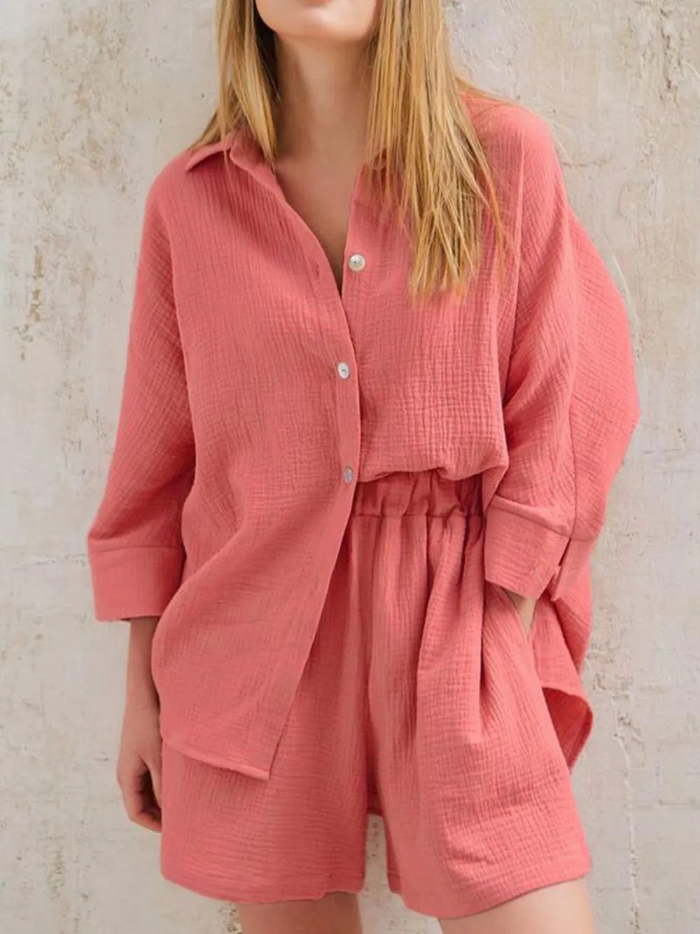 Texture Button Up Shirt and Shorts Set, image 13