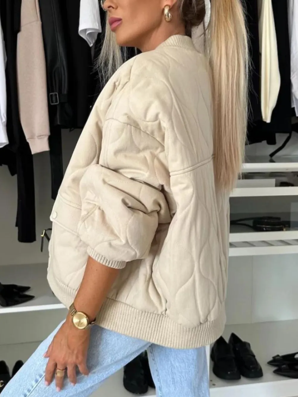 Baseball Collar Snap Down Long Sleeve Jacket, image 7