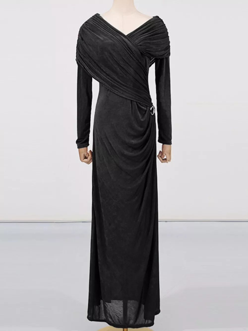 Ruched Draped Long Sleeve Maxi Dress
