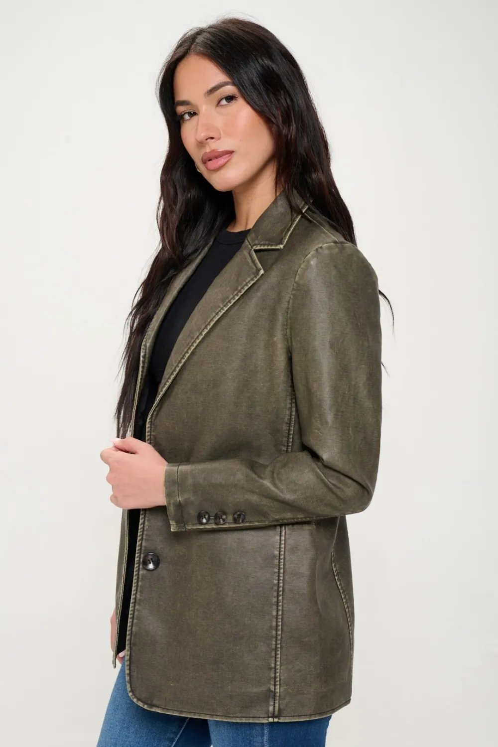Single-Breasted Vegan Leather Blazer, image 2