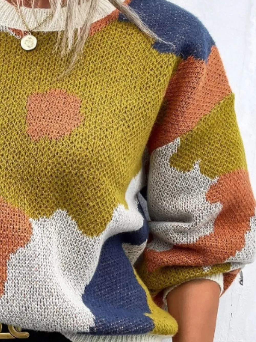 Floral Pattern Round Neck Sweater, image 7
