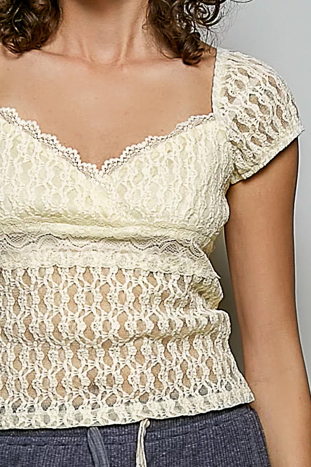 Sweetheart Neck Lace Short Sleeve Top, image 6