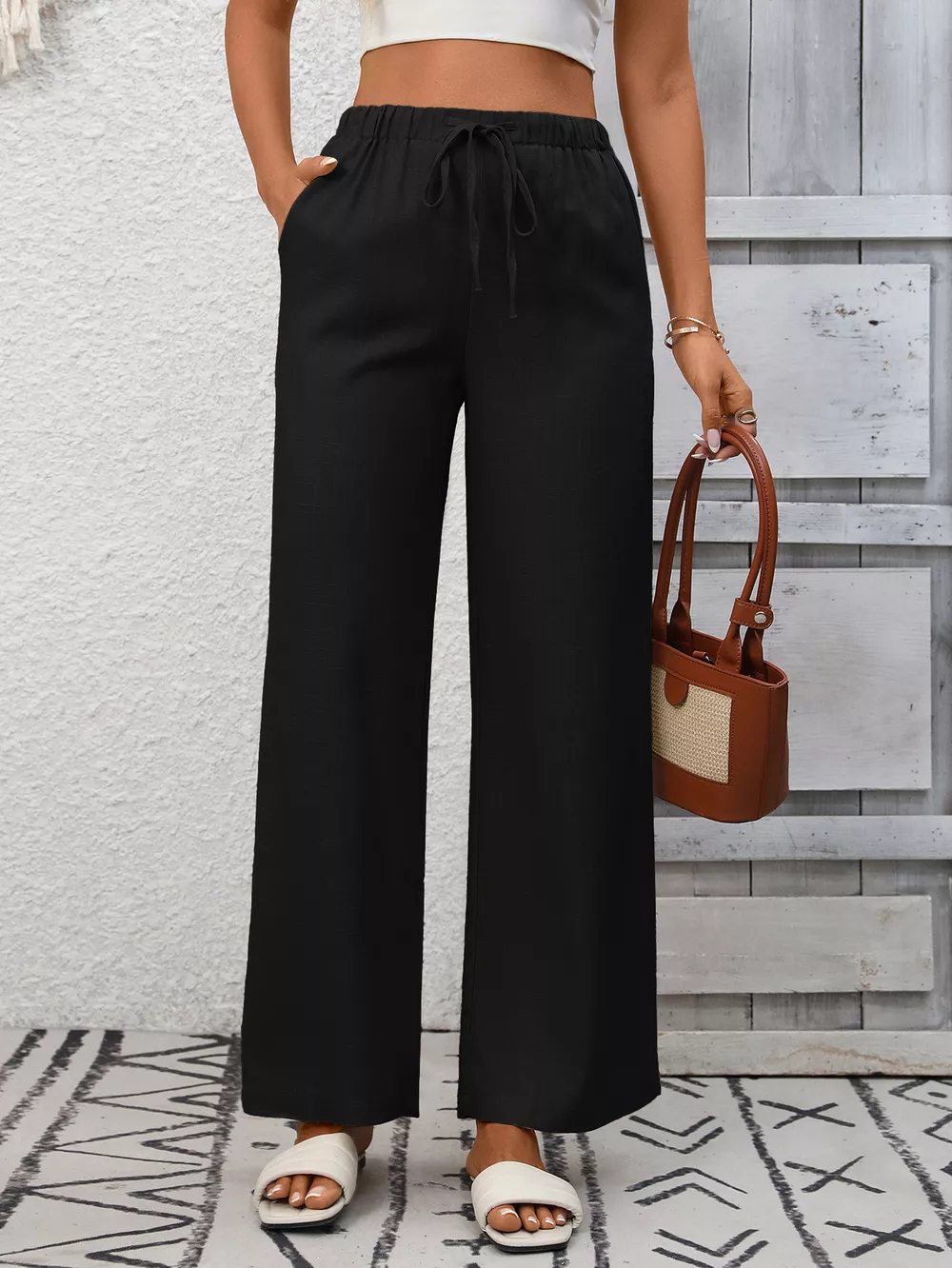 Drawstring High Waist Wide Leg Pants, image 19