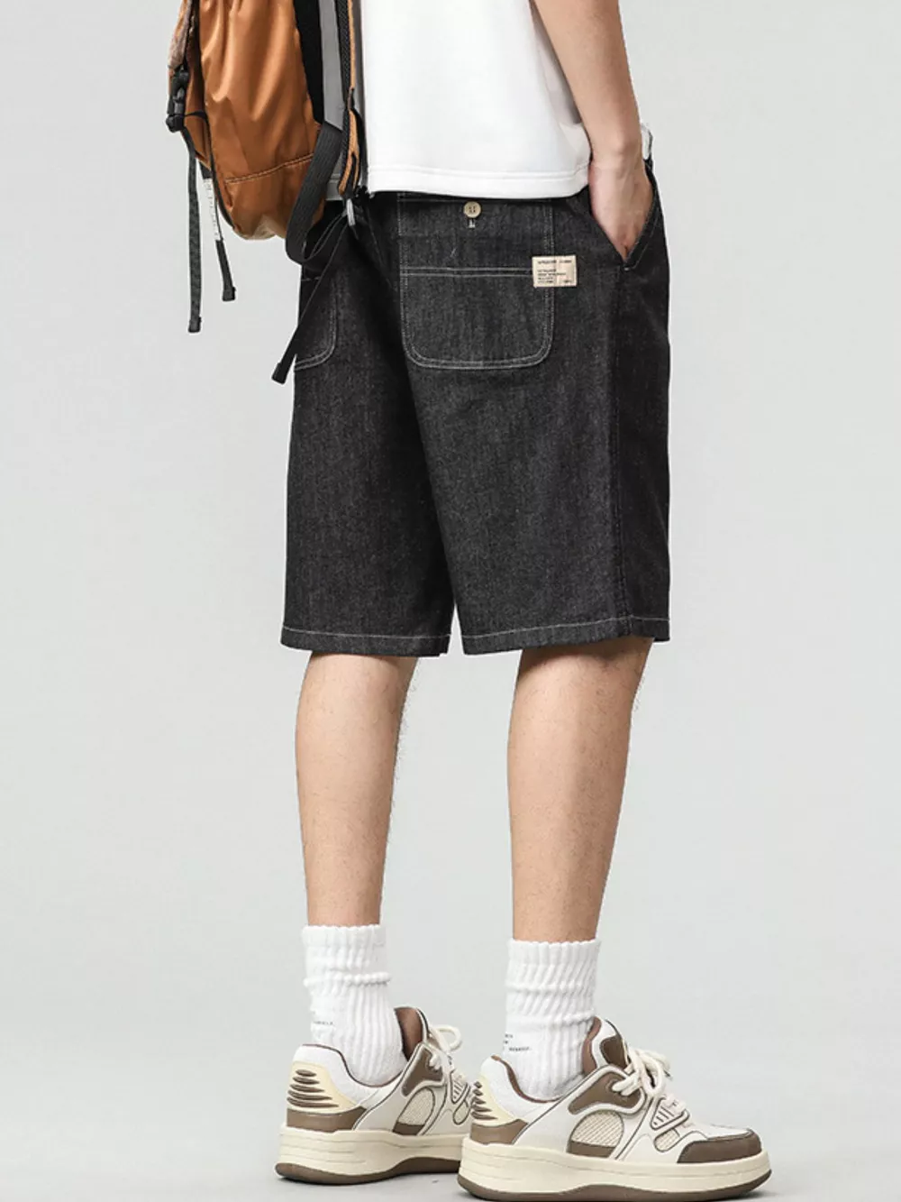 Men's Plus Size Drawstring Denim Shorts, image 4