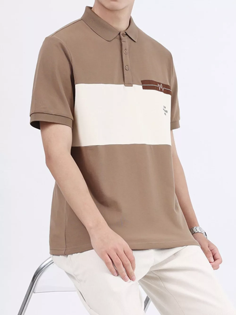 Men's Plus Size Color Block Casual Polo, image 2