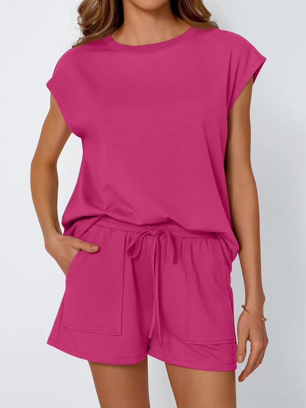 Round Neck Cap Sleeve Top and Shorts Set, image 4