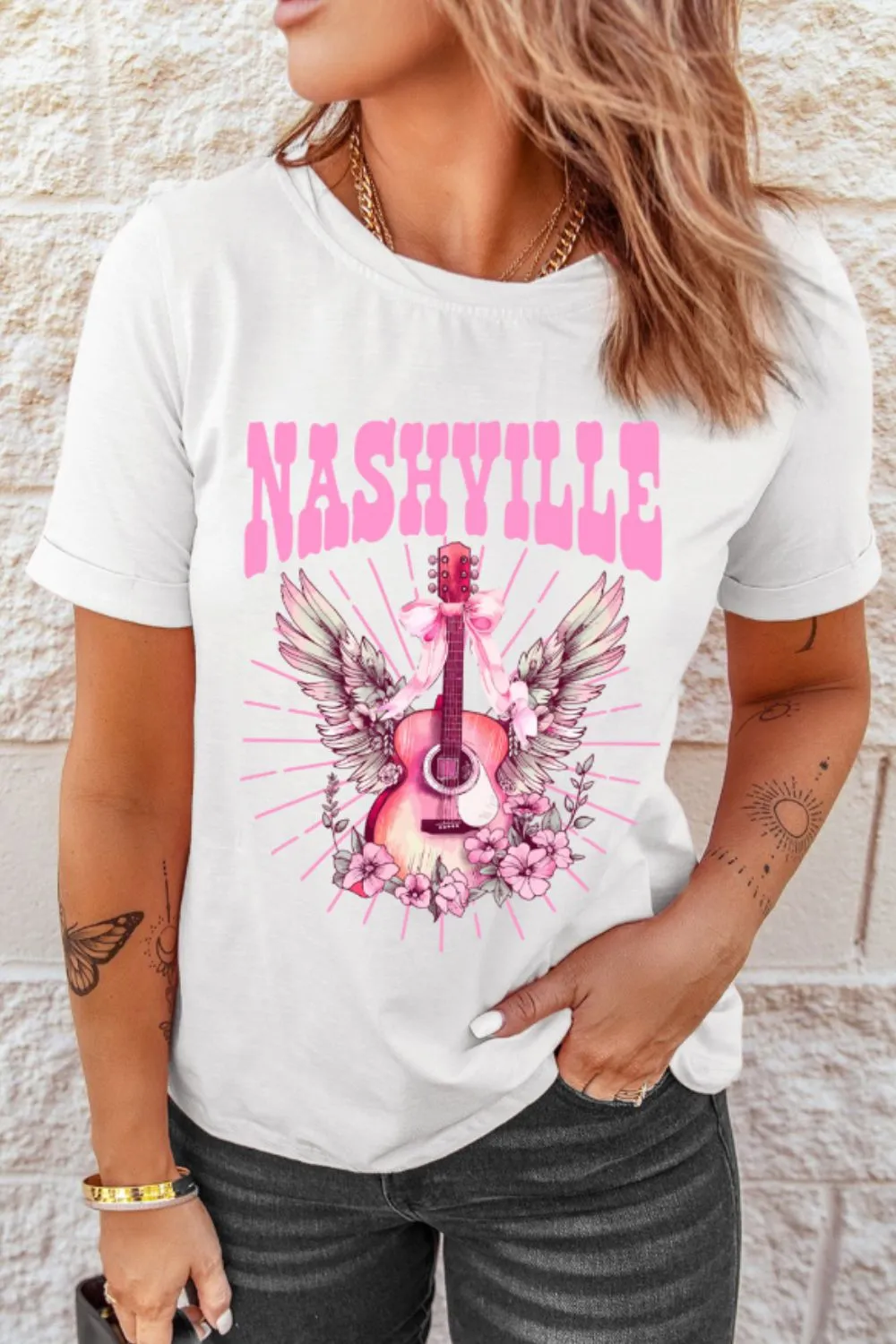 Graphic Round Neck Short Sleeve T-Shirt, image 2