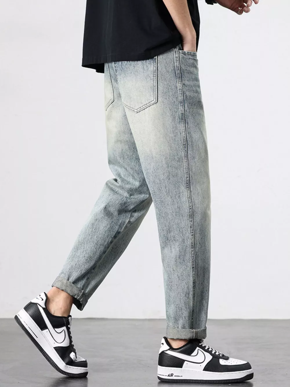 Men's Vintage Distressed Straight Leg Jeans, image 6