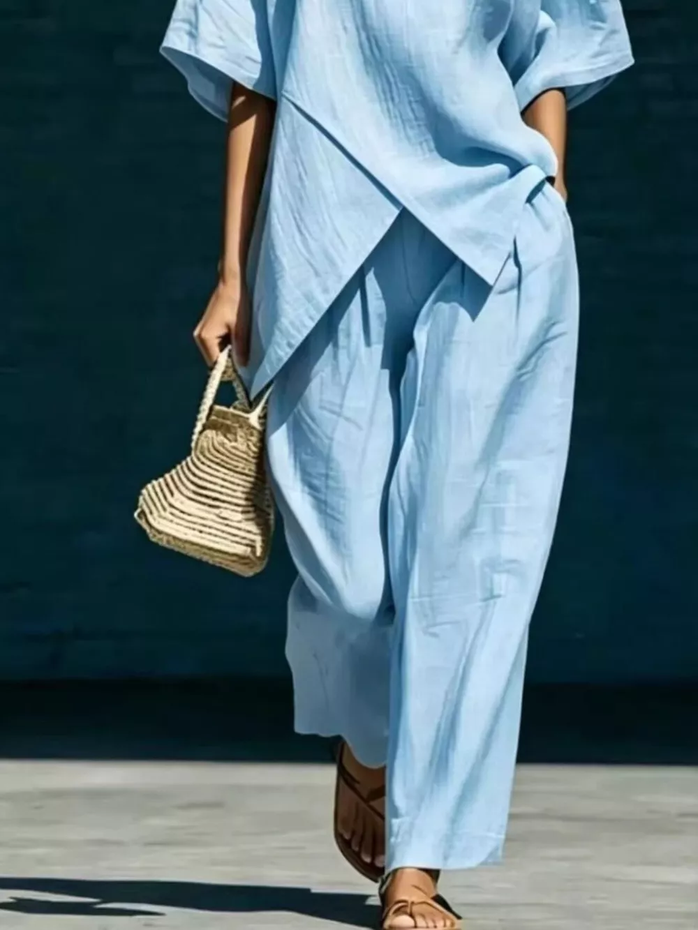 Full Size Asymmetric Top and Wide-Leg Pants Set Plus Size, image 5