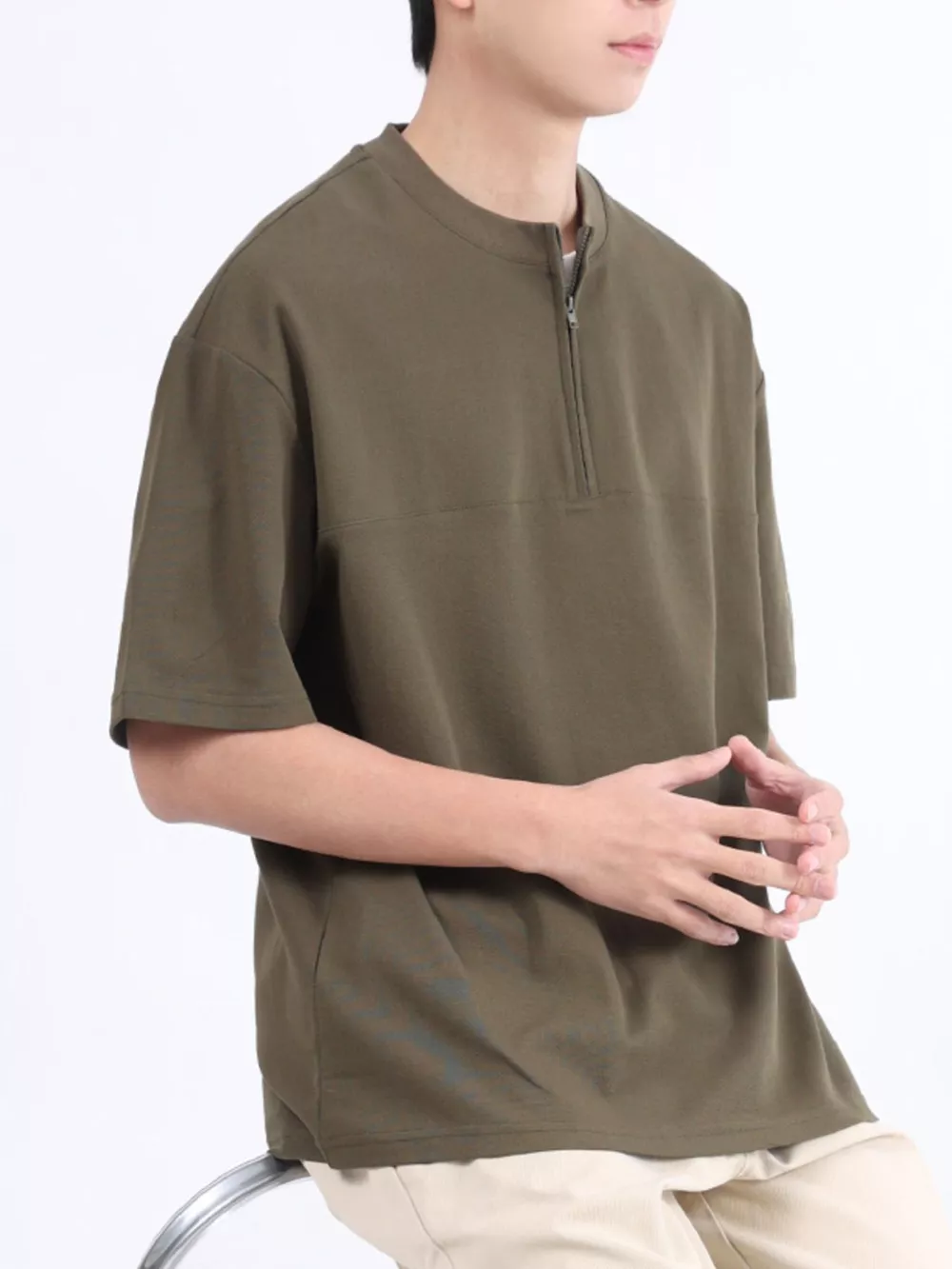Men's Plus Size Half Sleeve Solid Color Top, image 4