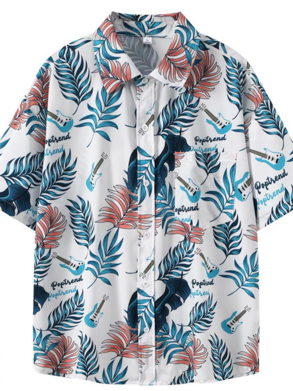 Men's Plus Size Tropical Print Short Sleeve Shirt, image 8